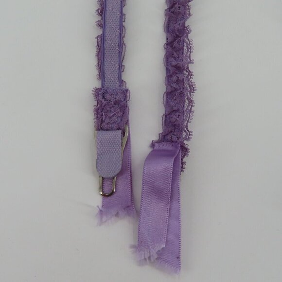 VTG Dolores Poirette Women 34 Purple Floral Lace Corset Top Boned Garter Straps - Picture 6 of 16